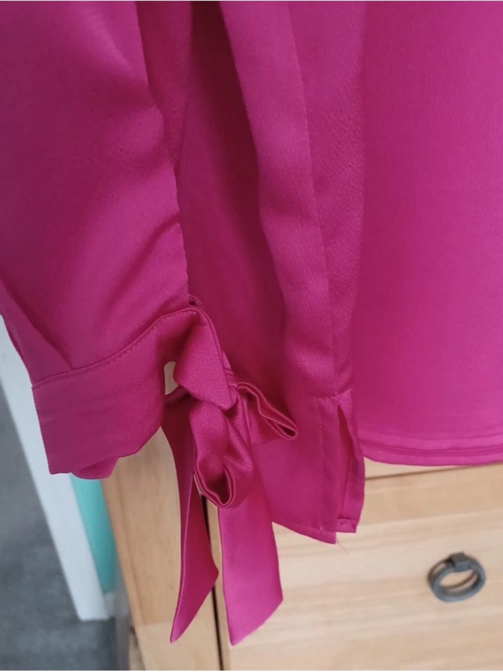 CeCe Pink V-Neck Long Sleeve Blouse with Tie Cuffs - Picture 4 of 4